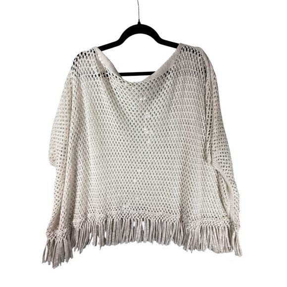 MerSea MER-SEA Cotton Beach Fringed Crochet Poncho Off-White Coastal Beach OS - Picture 5 of 14